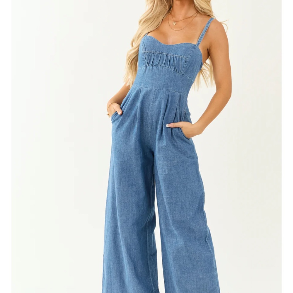 Flying Tomato Blue Denim Jumpsuit - Picture 2 of 11